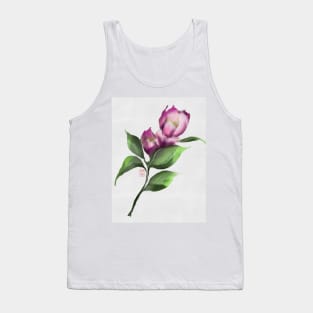 Dark pink watercolor and sumiE ink camellia Tank Top